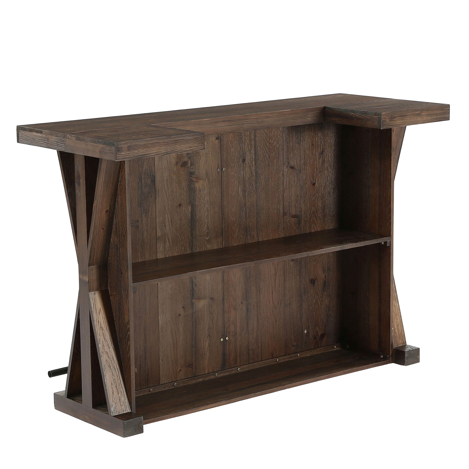 59" Home Bar Unit with Storage Shelves & Foot Rail, Farmhouse Solid Wood 3-Tier Bar Cabinet