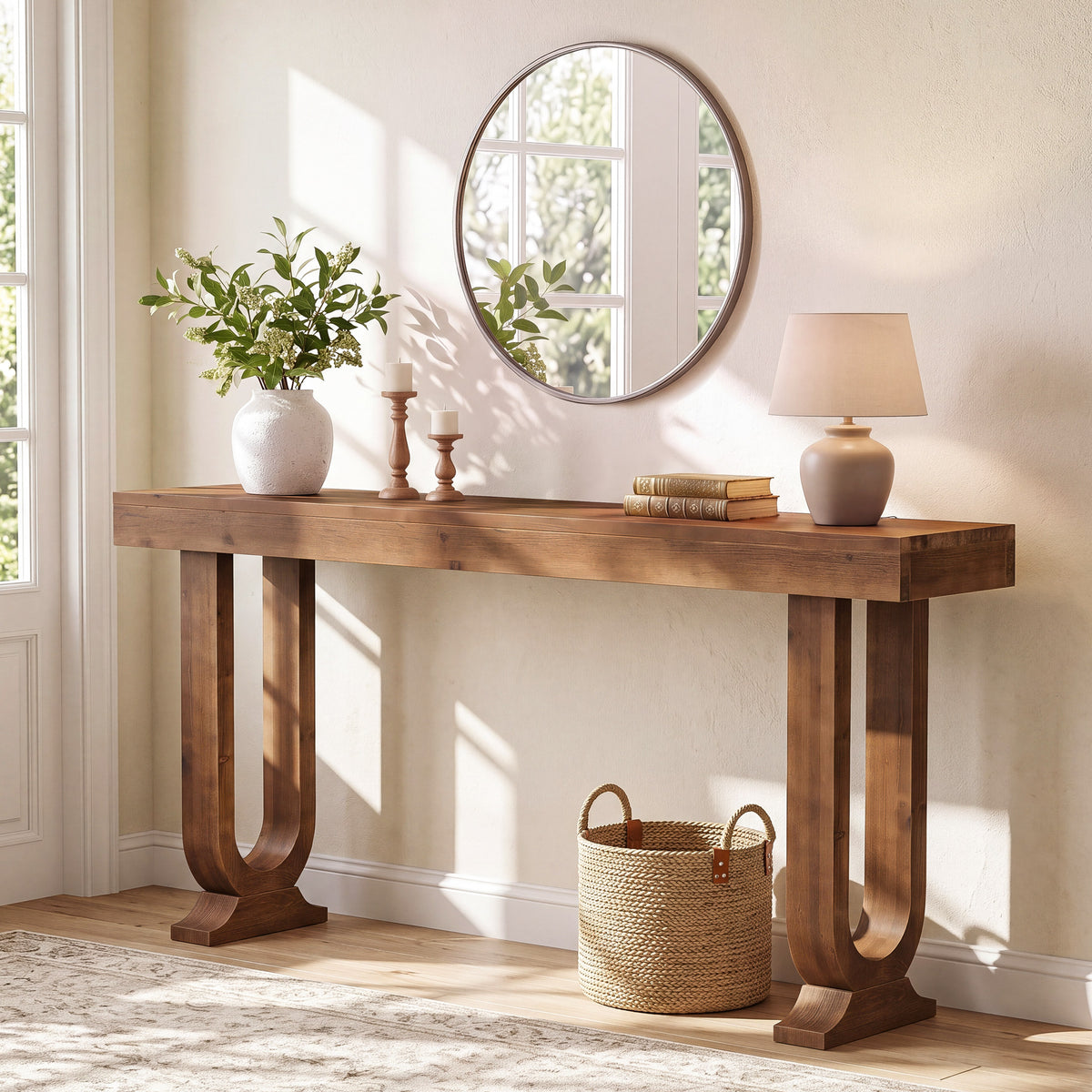 63" Farmhouse Console Table, Thick Solid Wood & Unique Legs, Entryway Sofa Table