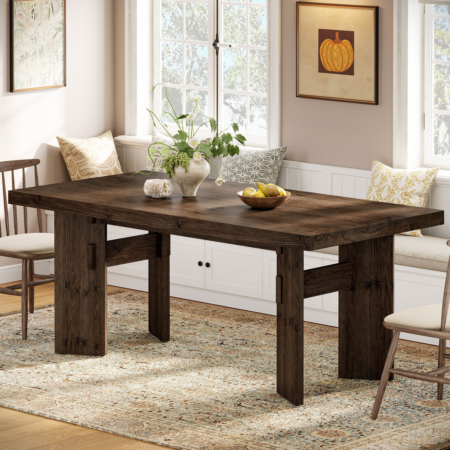 Solid Wood Dining Table for 4-6 People, 63" Rectangular Kitchen Table