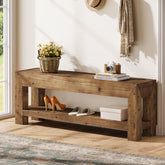 47.24" Solid Wood Entryway Bench, Narrow Shoe Bench with Open Shelves 3