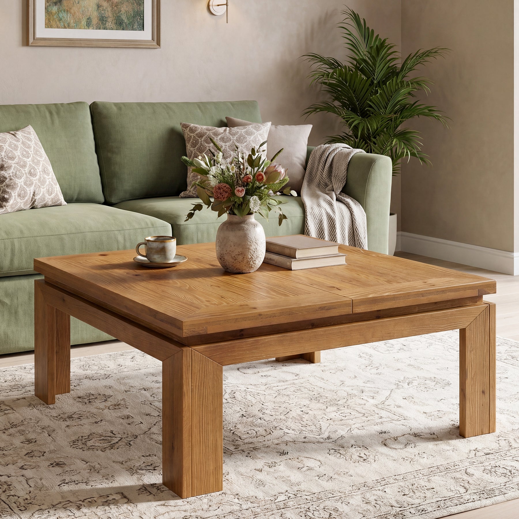 Tribesigns 39.4-Inch Square Coffee Table, Solid Wood Living Room Table