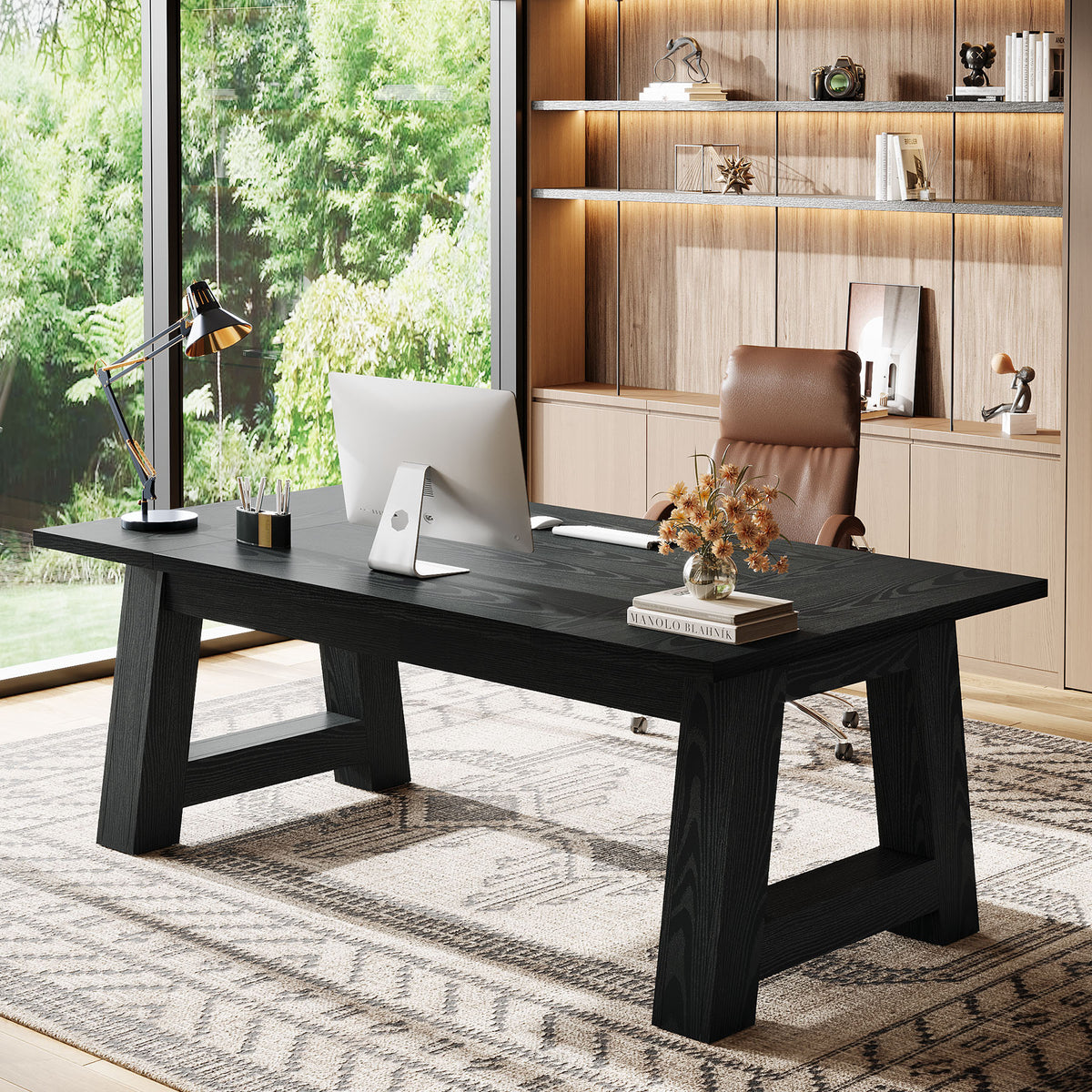 62.6" Executive Desk,  Large Office Computer Desk with Thickened Frame