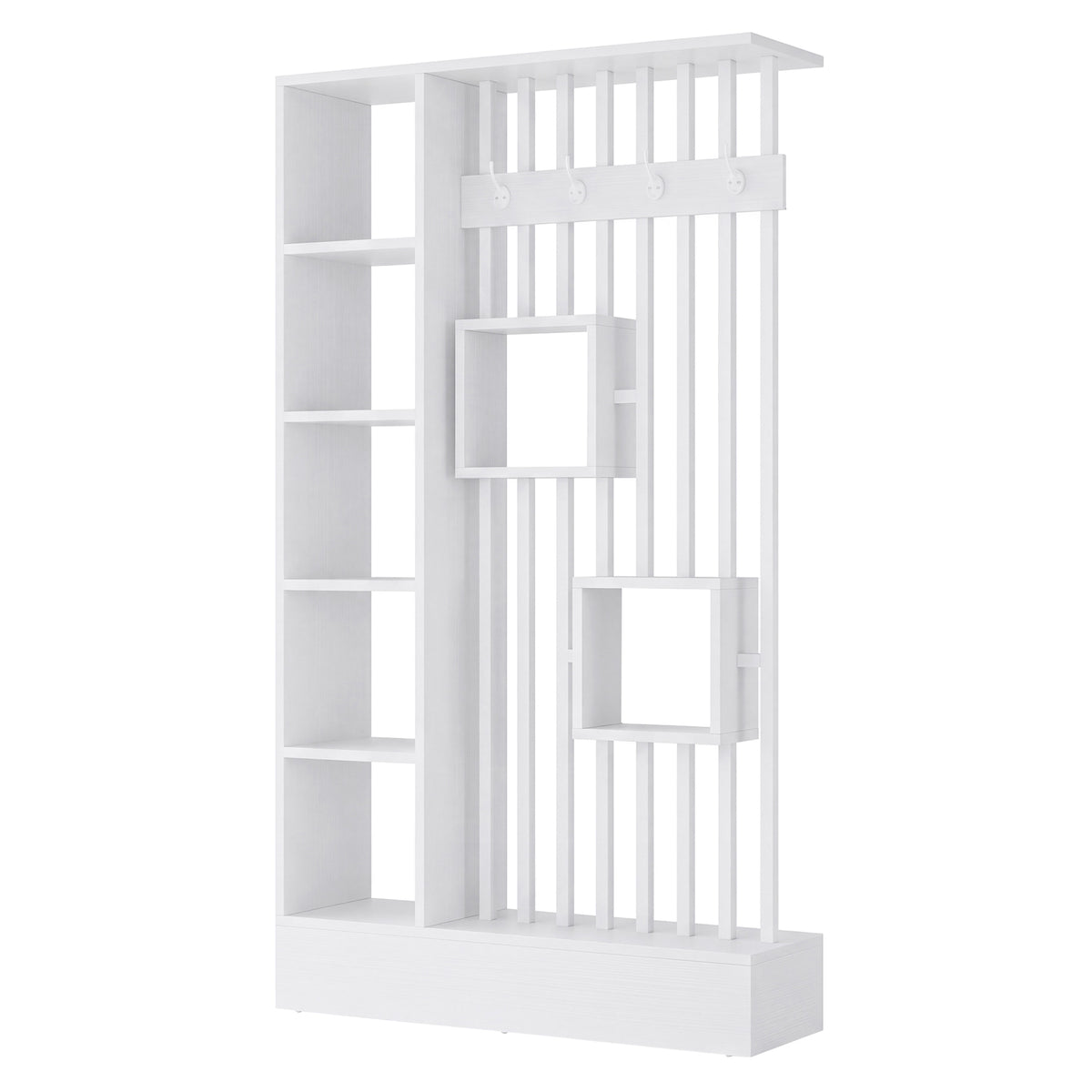 71" Room Divider with Shelves, Modern Wall Partition with Coat Hooks & Open Display Shelf