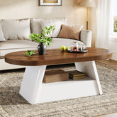 47" Oval Coffee Table, Modern Center Tea Table with 2-Tier Storage 3