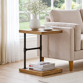 19.7" Solid Wood End Table, 2-Tier Storage Table 3