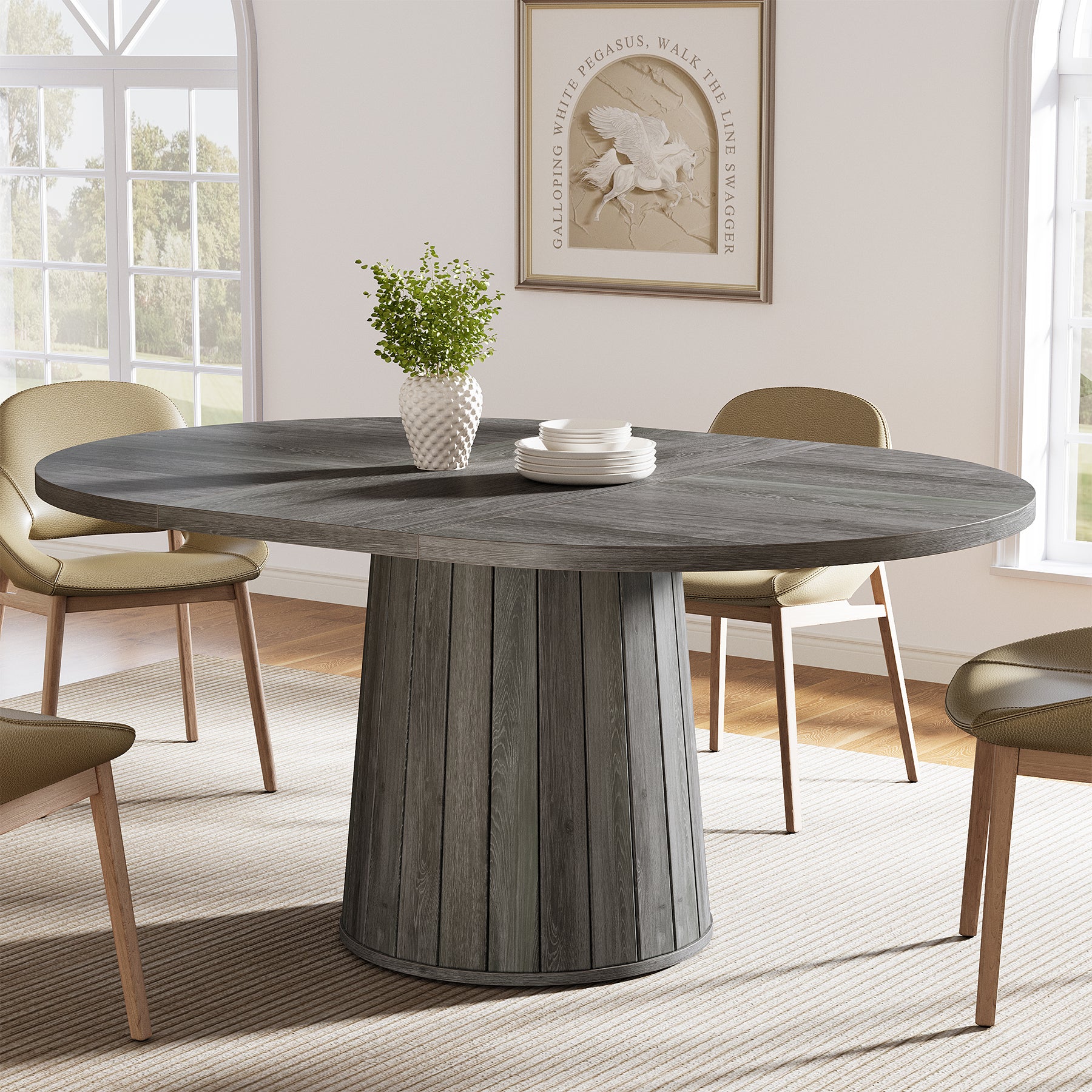 55" Dining Table, Wood Oval Kitchen Dinner Table