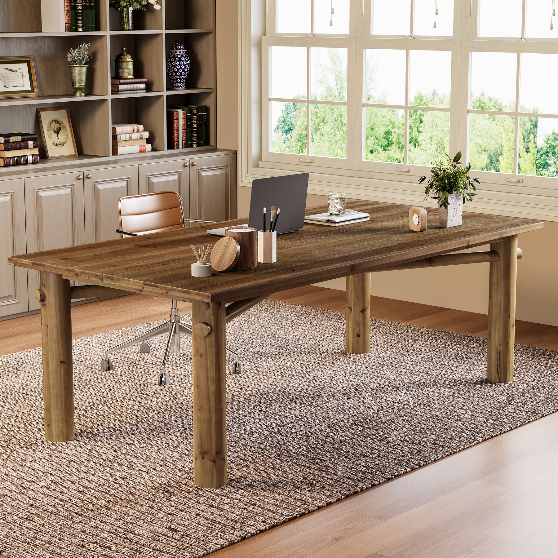 Solid Wood Home Office Desk, 62.99" Farmhouse Executive Computer Desk
