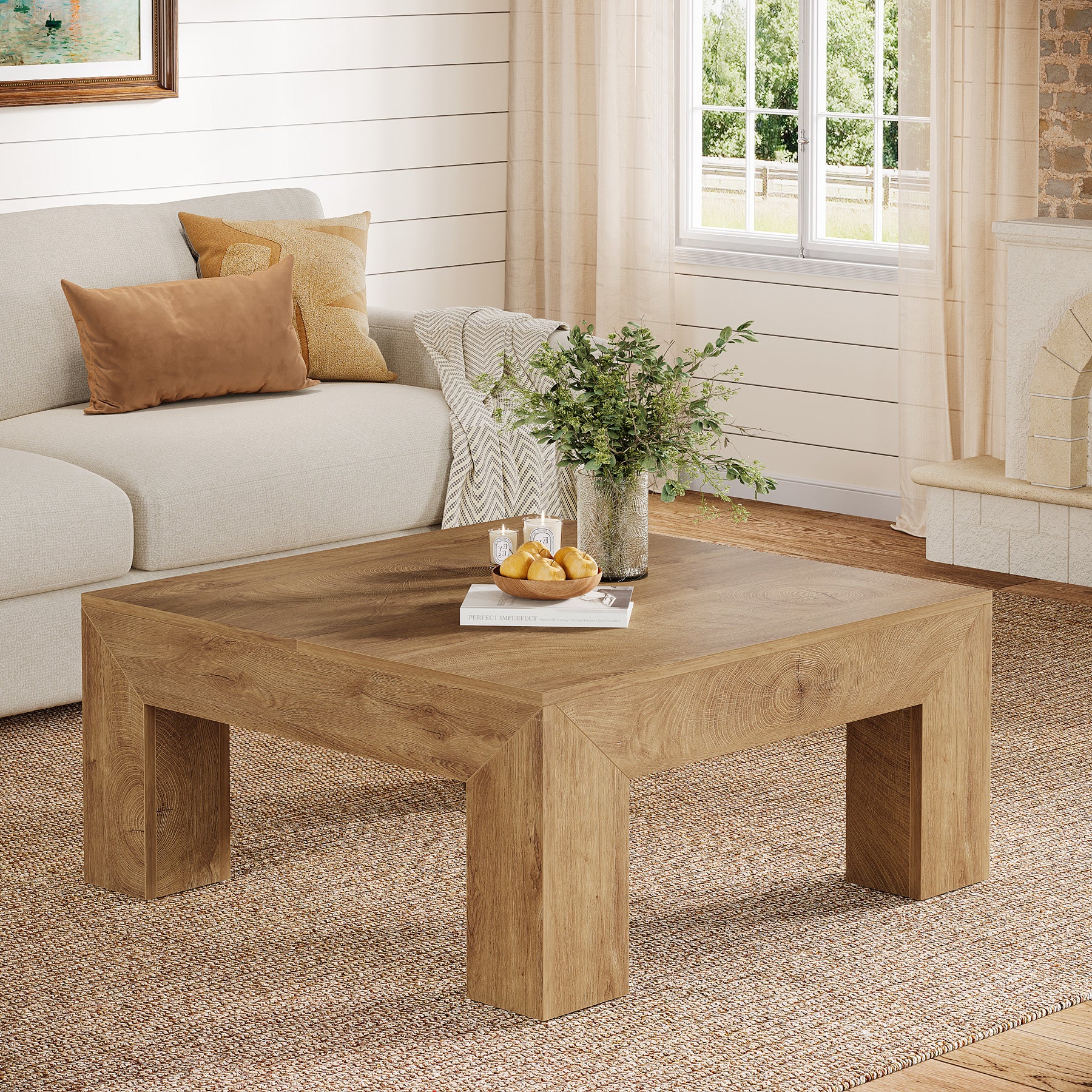 Square Coffee Table, 39.37"  Center Tea Accent Table with Sturdy Legs