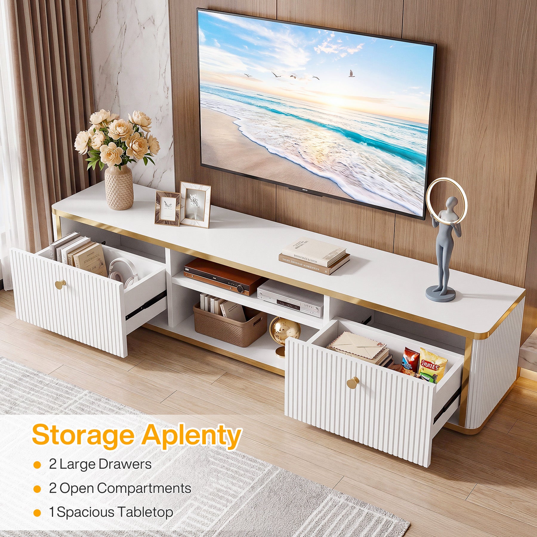 55" Floating TV Stand with 2 Drawers, Wall Mounted Entertainment Center for Living Room