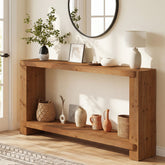 57" Solid Wood Console Table, Narrow Entryway Sofa Table with Shelf for Hallway 3