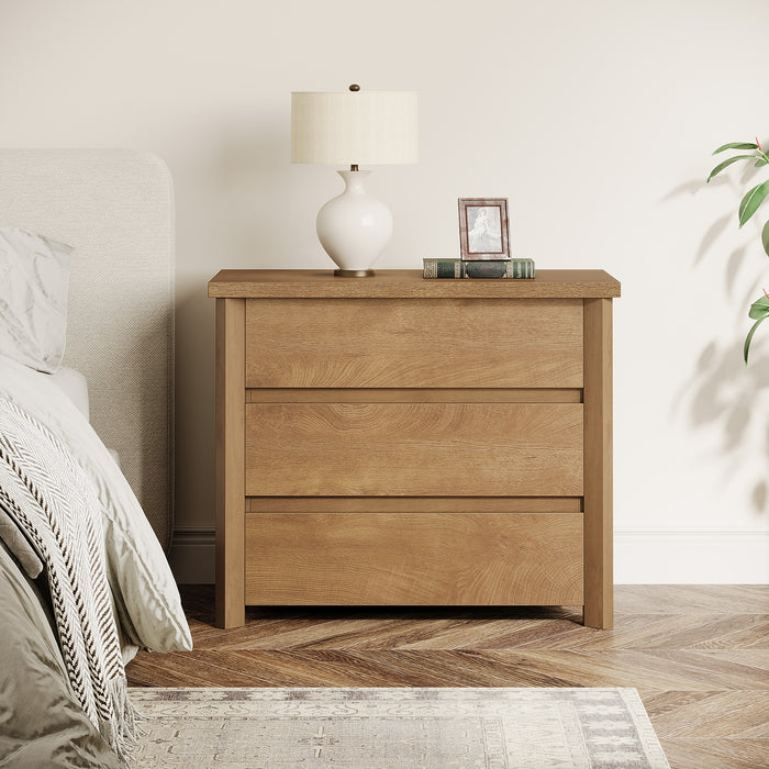 Wood Nightstand, Farmhouse Bedside Table with 3 Storage Drawers