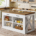 55" Kitchen Island, Wooden Bar Table with 2 Drawers and Open Shelf