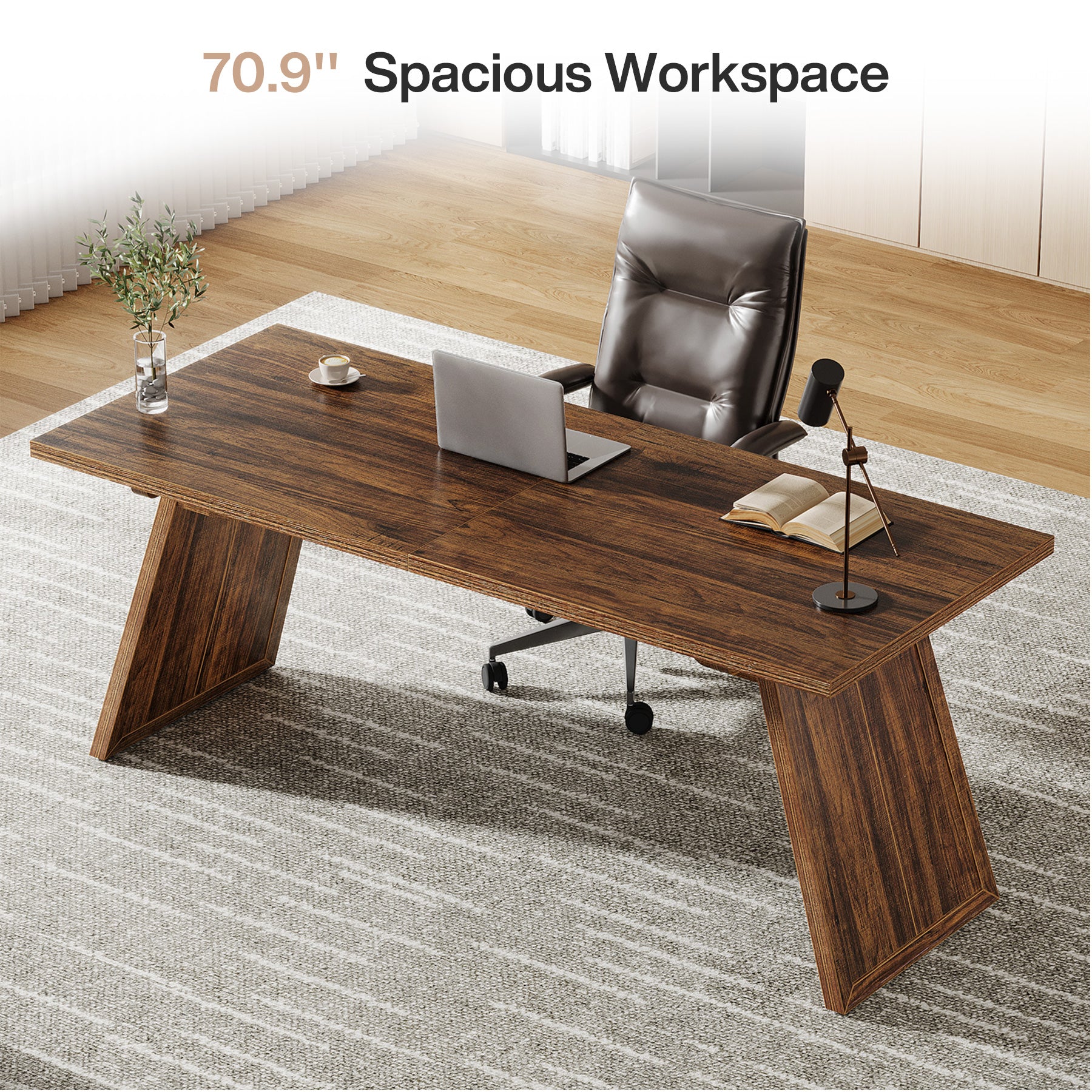 70.87" Executive Desk, Large Office Computer Desk with Slanted Legs