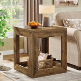 Square End Table, 9.7" Side Table Nightstand with 2-Tier Storage Shelf 3