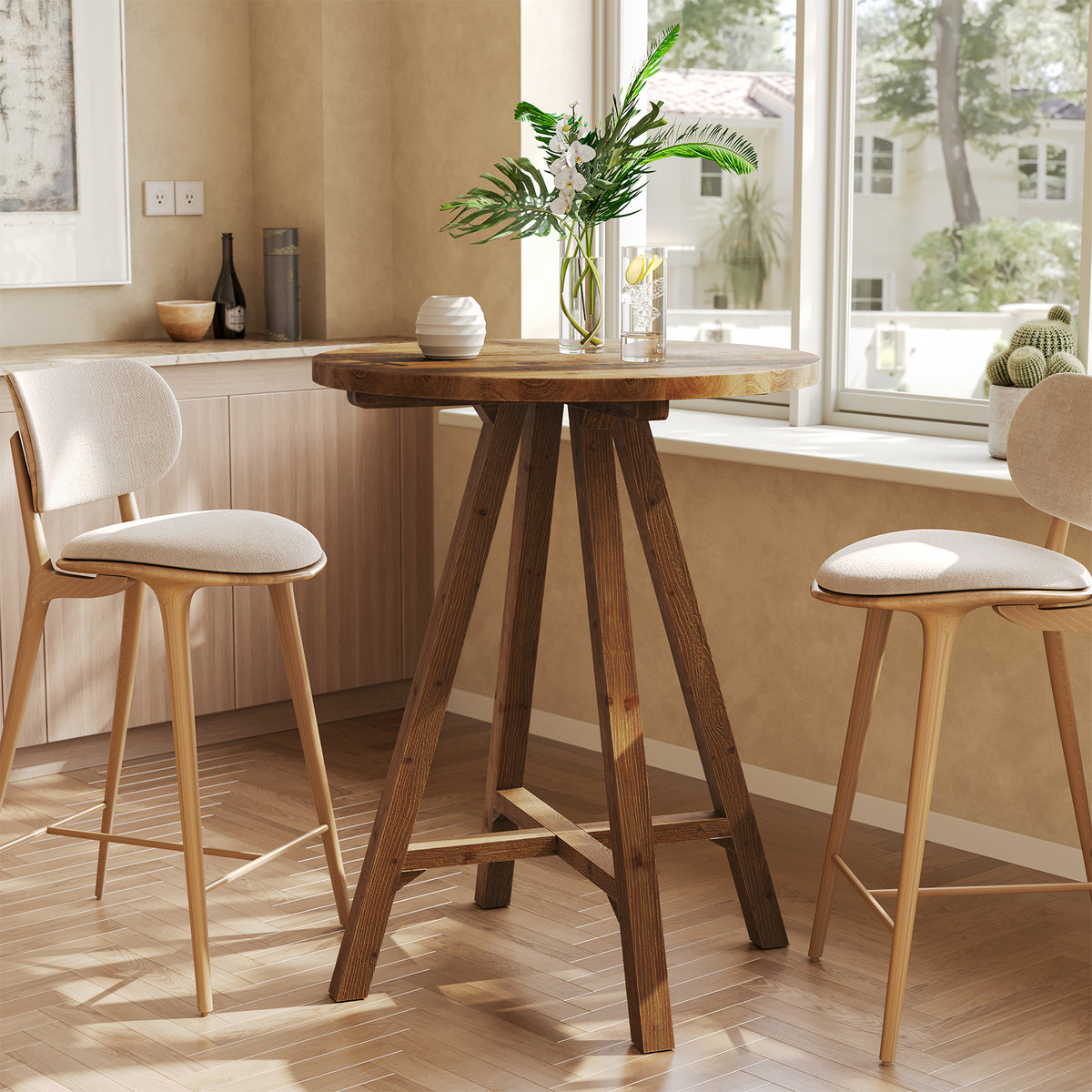 31.5" Round Bar Table, Solid Wood Pub Bistro Table