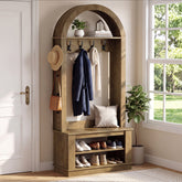5-in-1 Hall Tree with Bench and Shoe Storage for Entryway - Arched Design, 12 Hooks 3