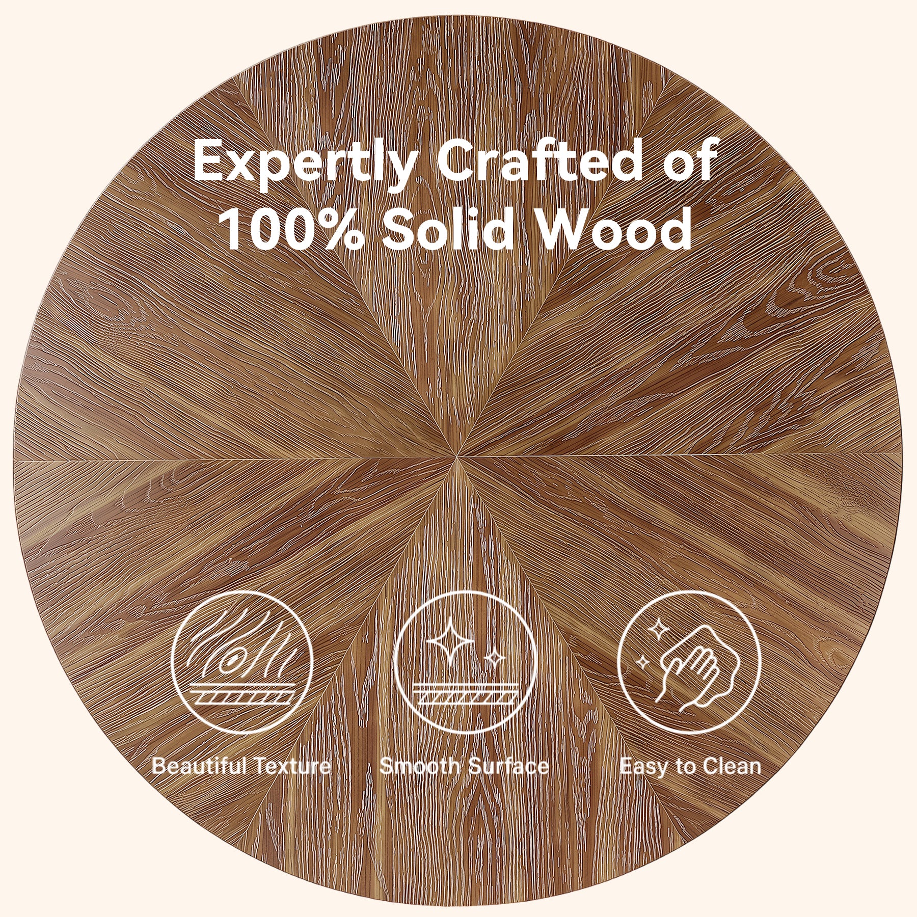 47" Round Farmhouse Dining Table for 6, Solid Wood Kitchen Table, Dining Room Living Room
