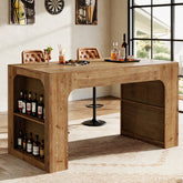 63" Solid Wood Counter Height Bar Table with Storage Shelves, Dining Room 3