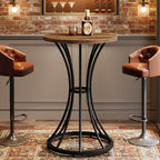 37.4" H Round Bar Table for 2, Farmhouse Cocktail Table with Curved Metal Base