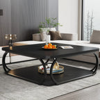 Square Coffee Table, 39" Central Cocktail Table with 2-Tier Shelves