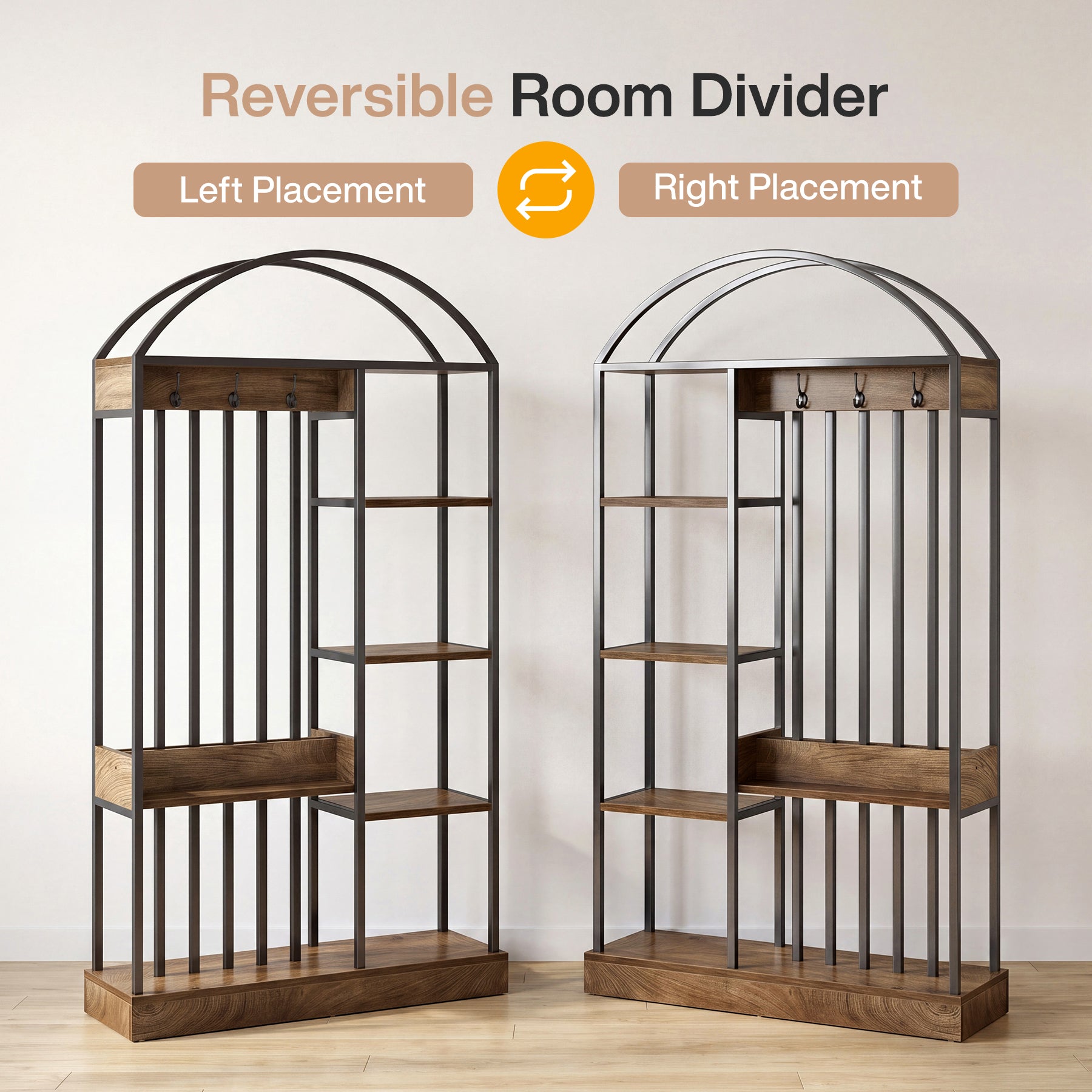 71.2" Wall Room Divider, Freestanding Wall Partition Screen with Metal Frame & MDF Shelves