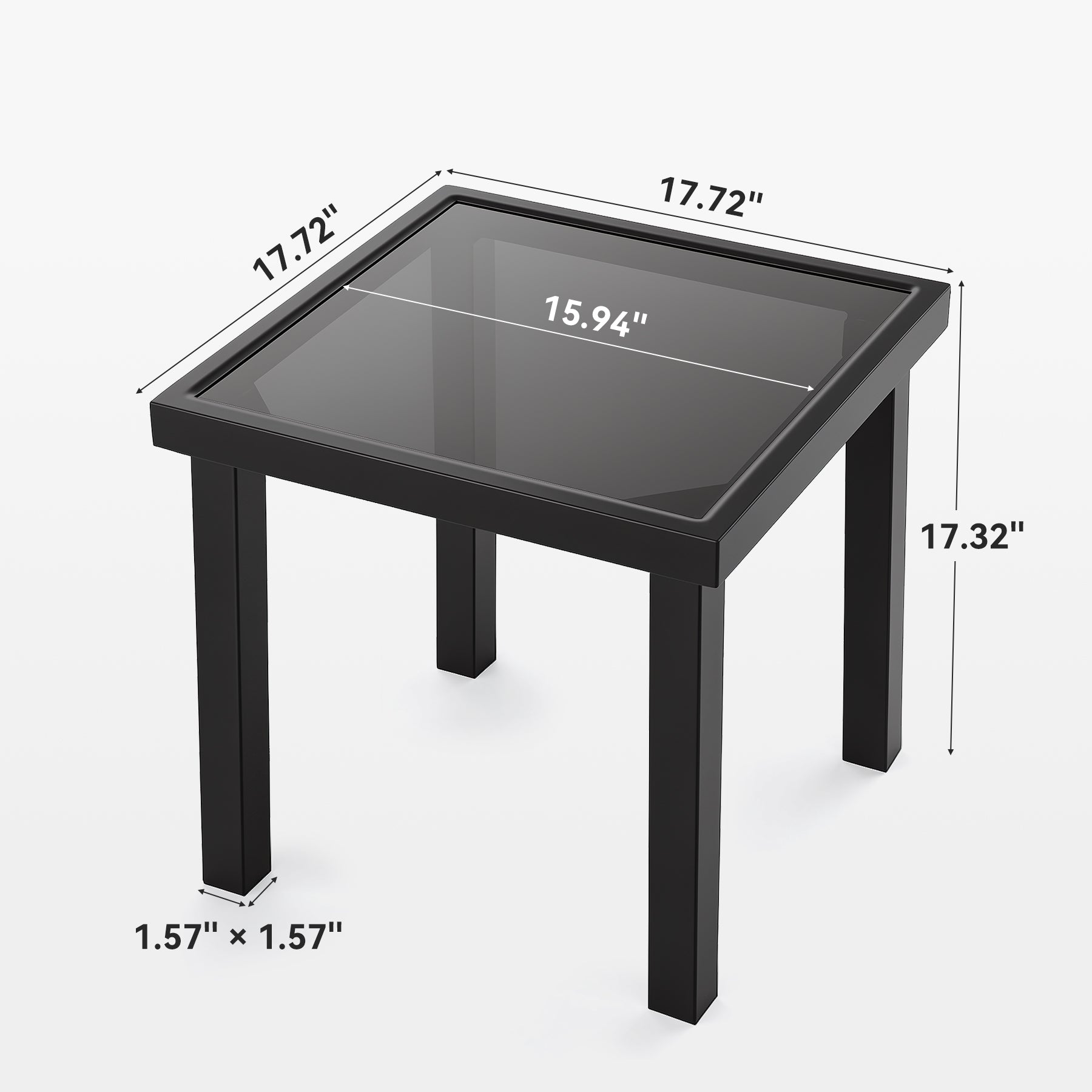 Outdoor Square End Table, Patio Side Table with Water-Resistant Glass Top