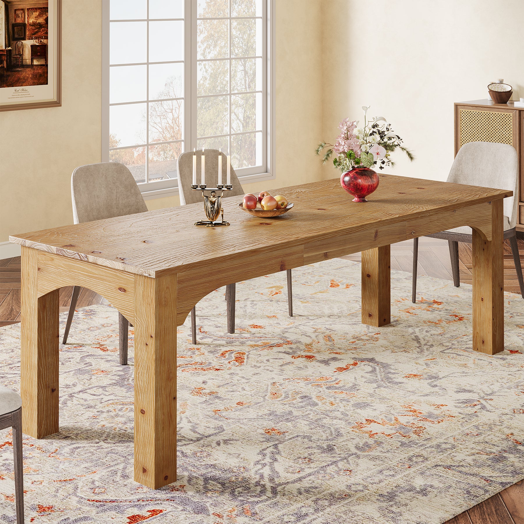 Solid Wood Dining Table, 78.7" Rectangular Kitchen Table for 6-8 People