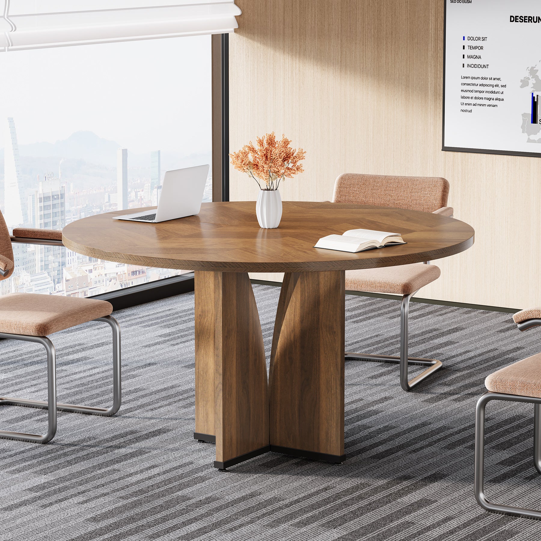 39" Round Conference Table for 4, Modern Meeting Table with Sturdy Base