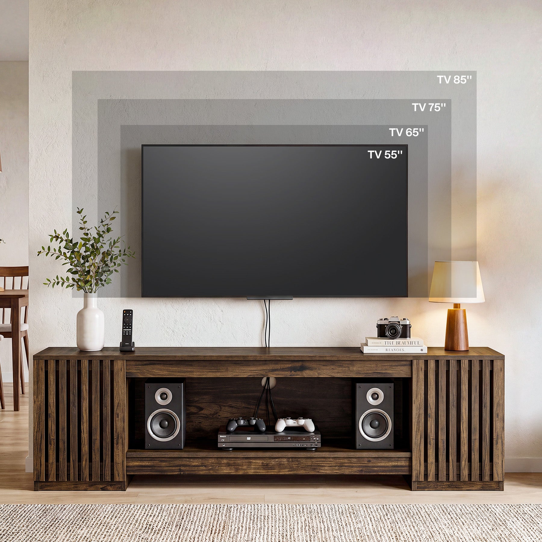 78" TV Stand for Up to 85" TVs, Farmhouse TV Console Table with Cabinets & Open Shelf