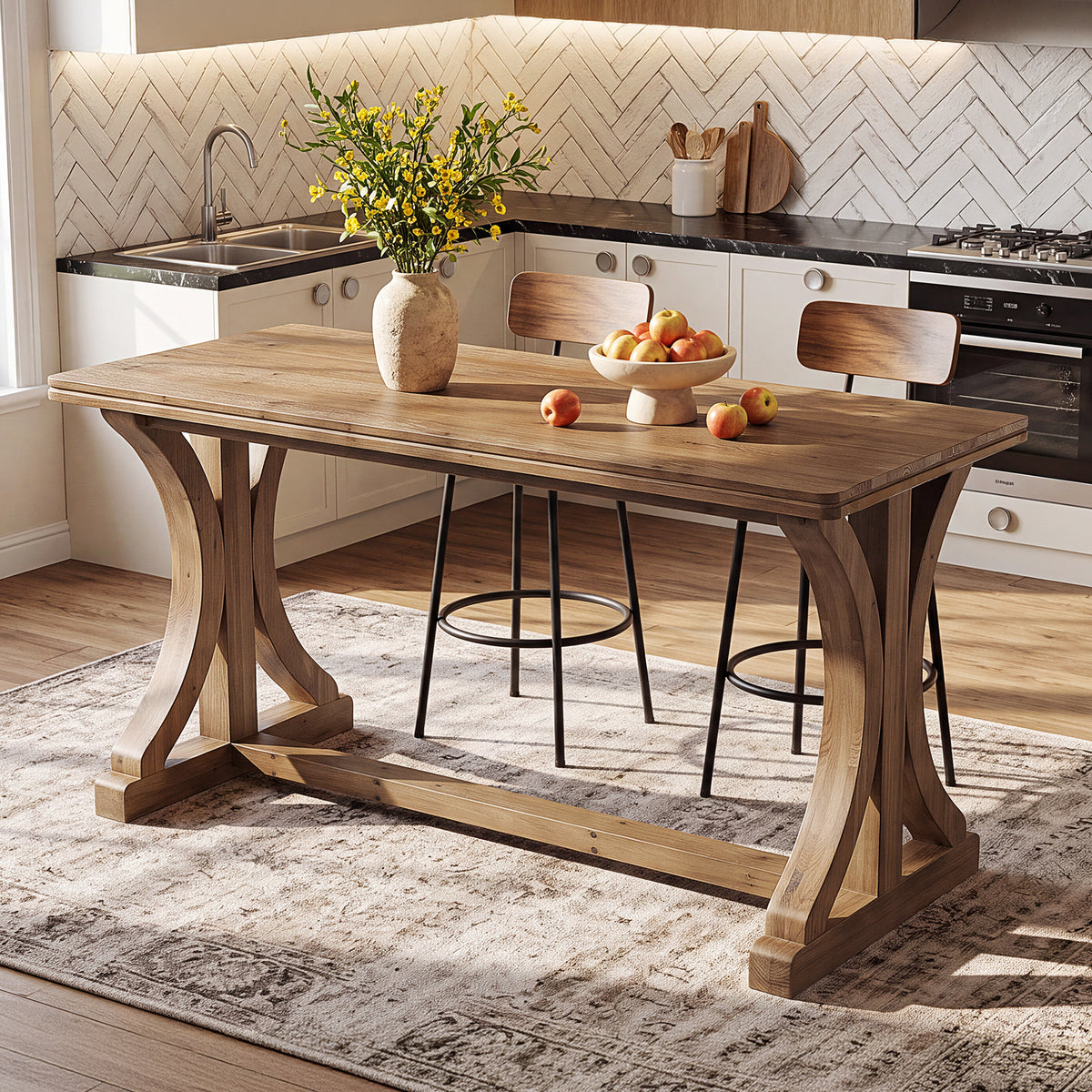 63" Counter Height Pub Table, Farmhouse Solid Wood Bar Table with X-Shaped Legs