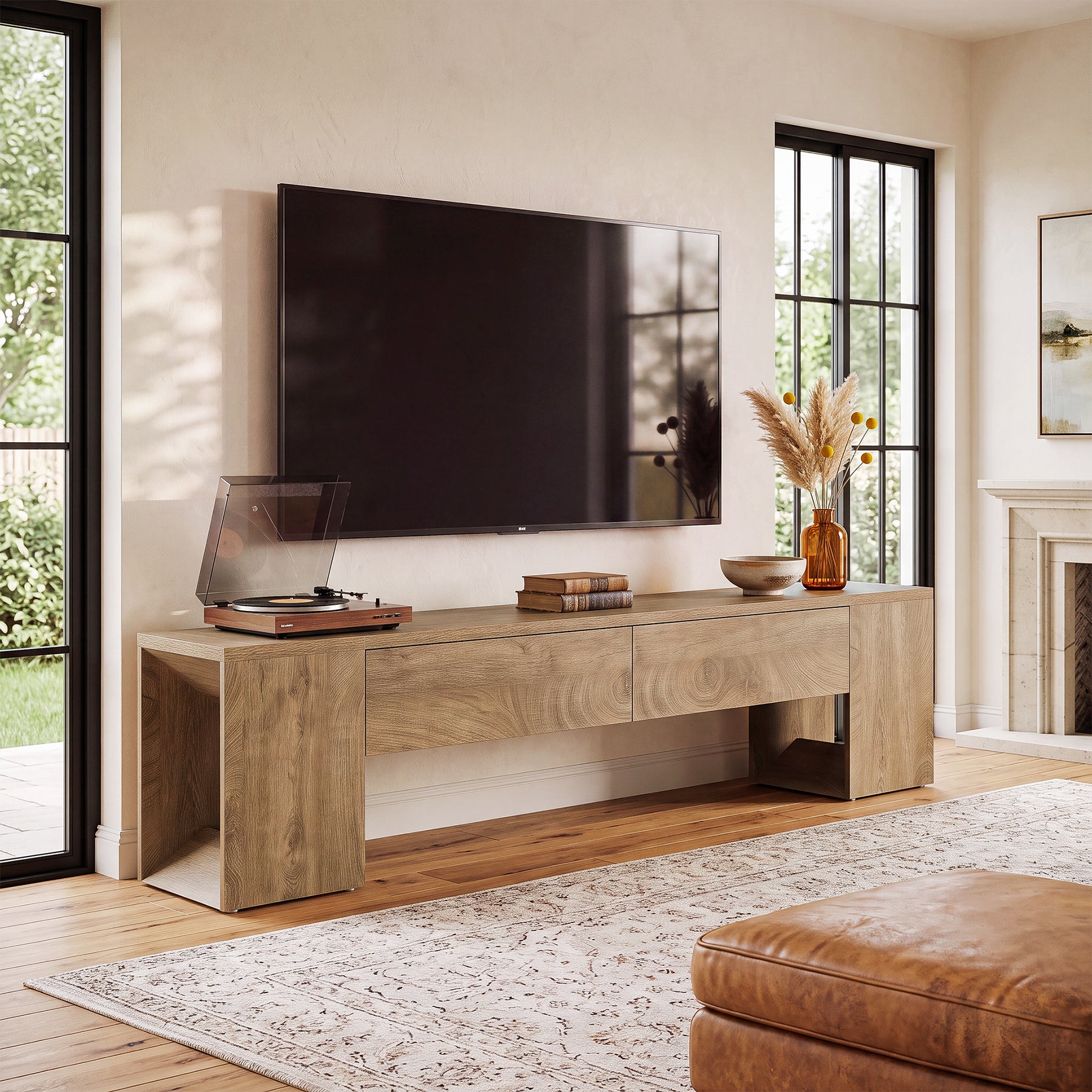 86" Extra-Long TV Stand, Media TV Console with Double Drawers for TVs up to 90 Inch