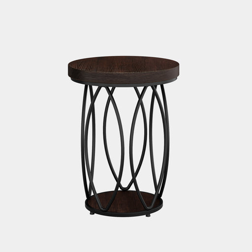 Round End Table, Industrial Accent Side Table with Storage Shelf Tribesigns