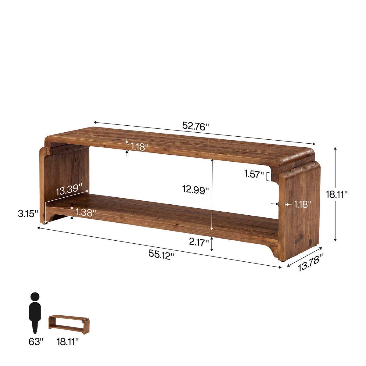 55.12" Solid Wood Entryway Shoe Bench with Storage, Farmhouse Storage Bench for Hallway