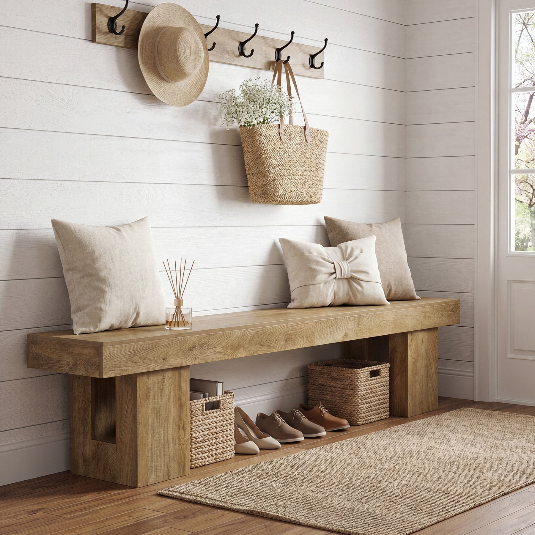 83" Entryway Bench, Extra-Long Shoe Bench with Sturdy Base for Hallway