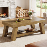 Rectangular Coffee Table, 47.24" Farmhouse Center Table with 2-Tier Storage 3
