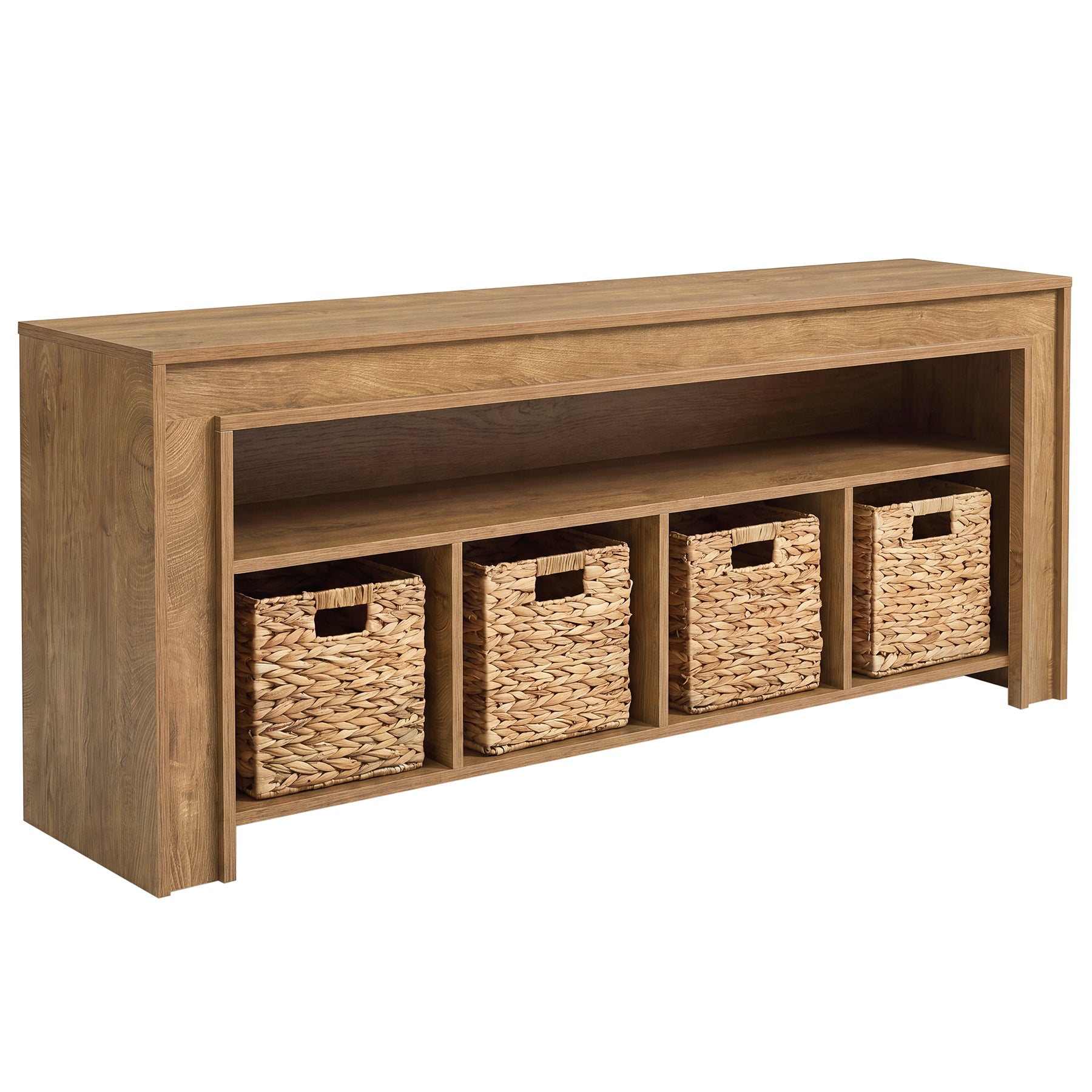 63" Farmhouse TV Stand for 55–70 Inch TVs, Media Console with Baskets & Open Storage