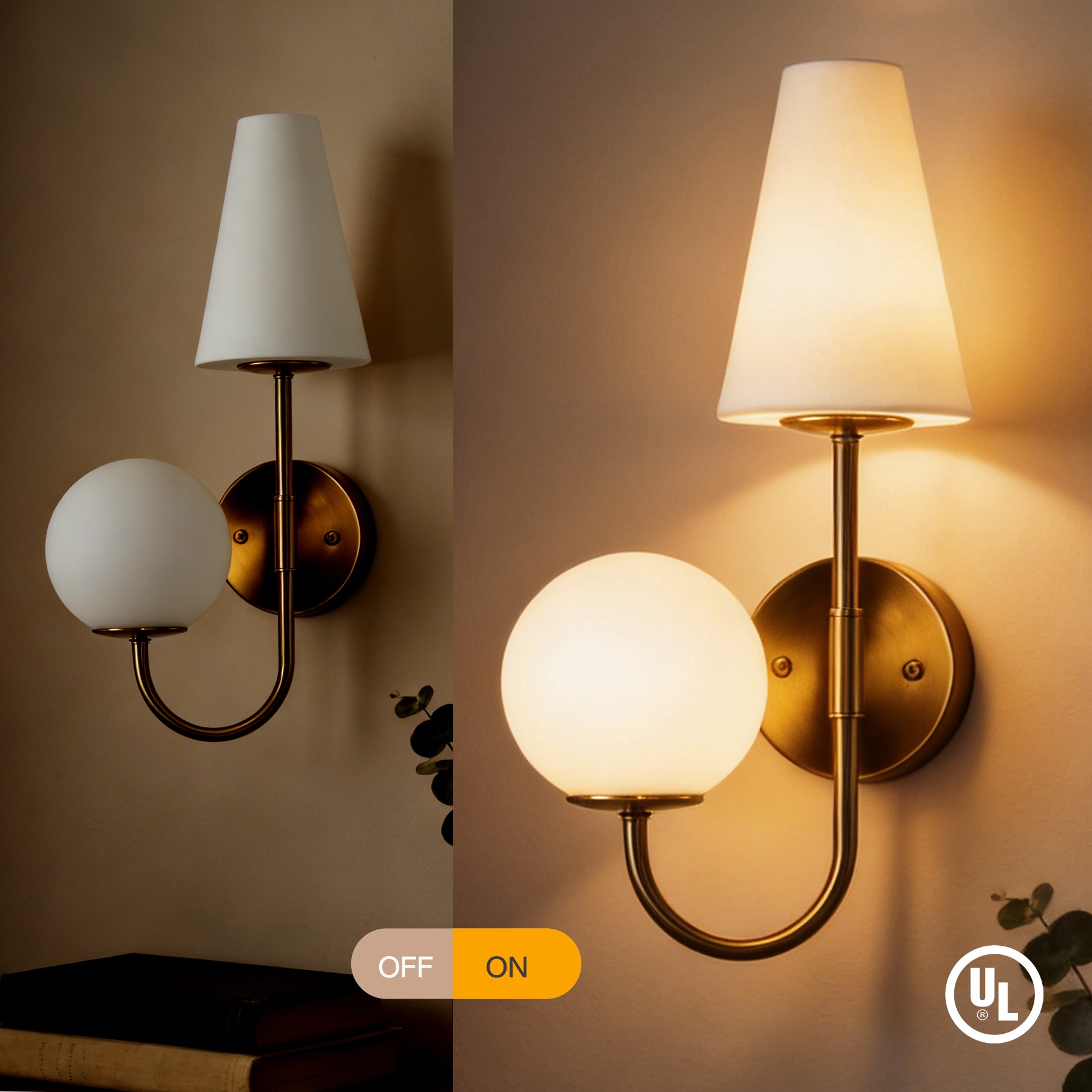 Double-Headed Wall Sconce, Elegant Wall Lamp Light Fixtures with Glass Shade