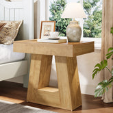 2-Tier Nightstand, Wooden Bedside Table with Trapezoid Base 3