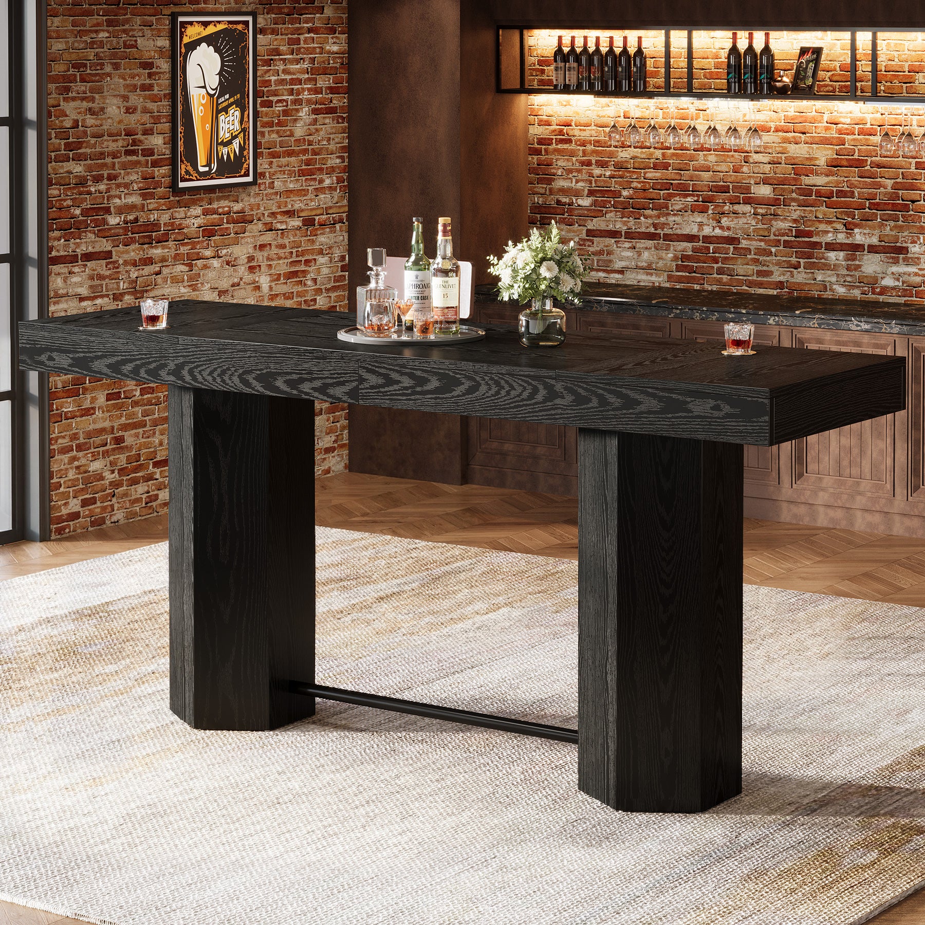 70.9" Home Bar Table, Counter Height Pub Table with Sturdy Base