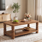 47" Farmhouse Solid Wood Coffee Table, 2-Tier Storage, Living Room 3