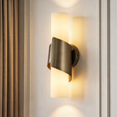 2‑Light Cylinder Wall Sconce, Brushed Antique Brass Wall Light with Frosted Glass Shade 3