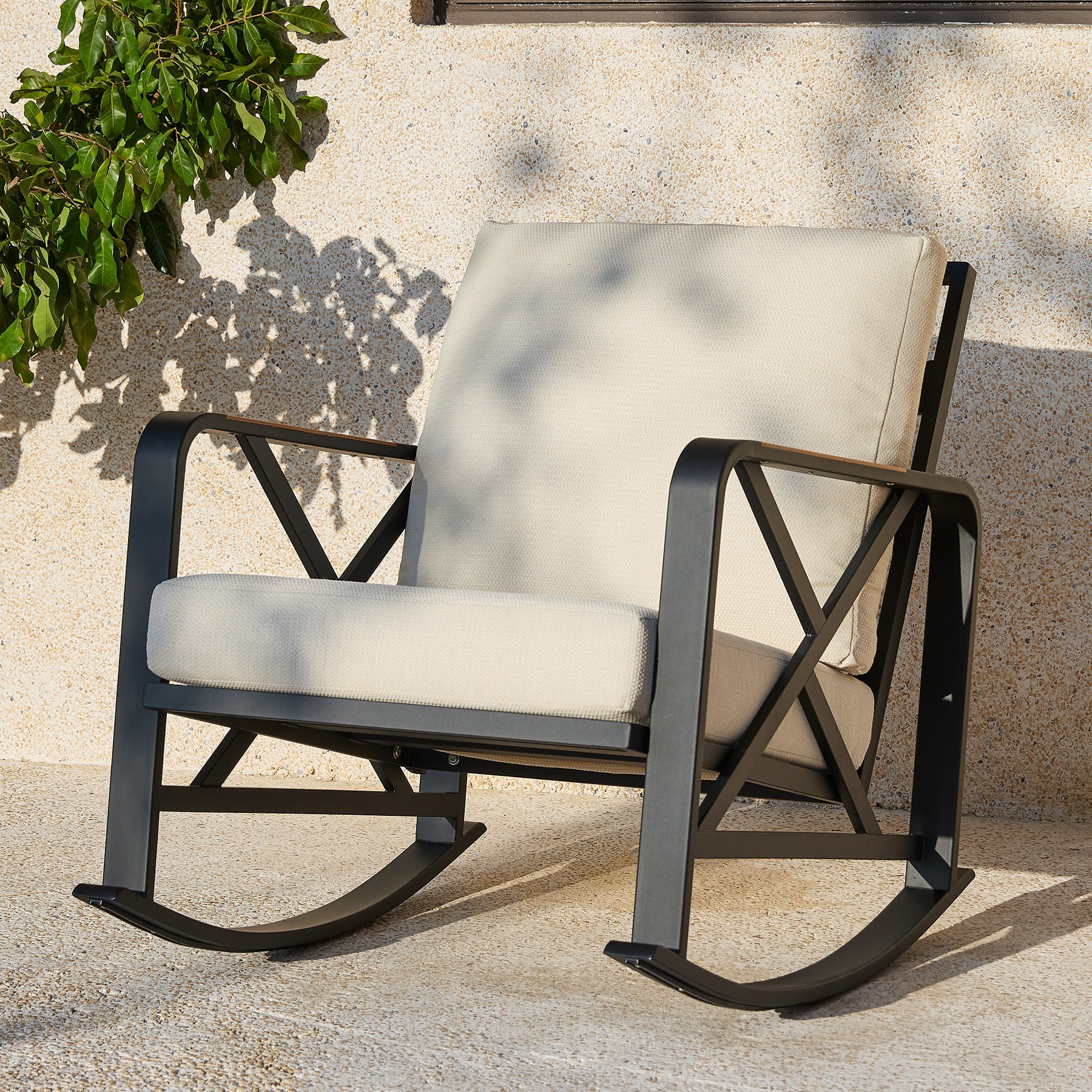 Outdoor Rocking Chair, Patio Seating Waterproof Rocker with Thick Cushion