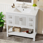 24" Bathroom Vanity, Modern Bathroom Sink Cabinet with Ceramic Basin and 2 Doors