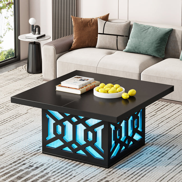 LED Coffee Table, Modern Square Cocktail Table with Storage Tribesigns