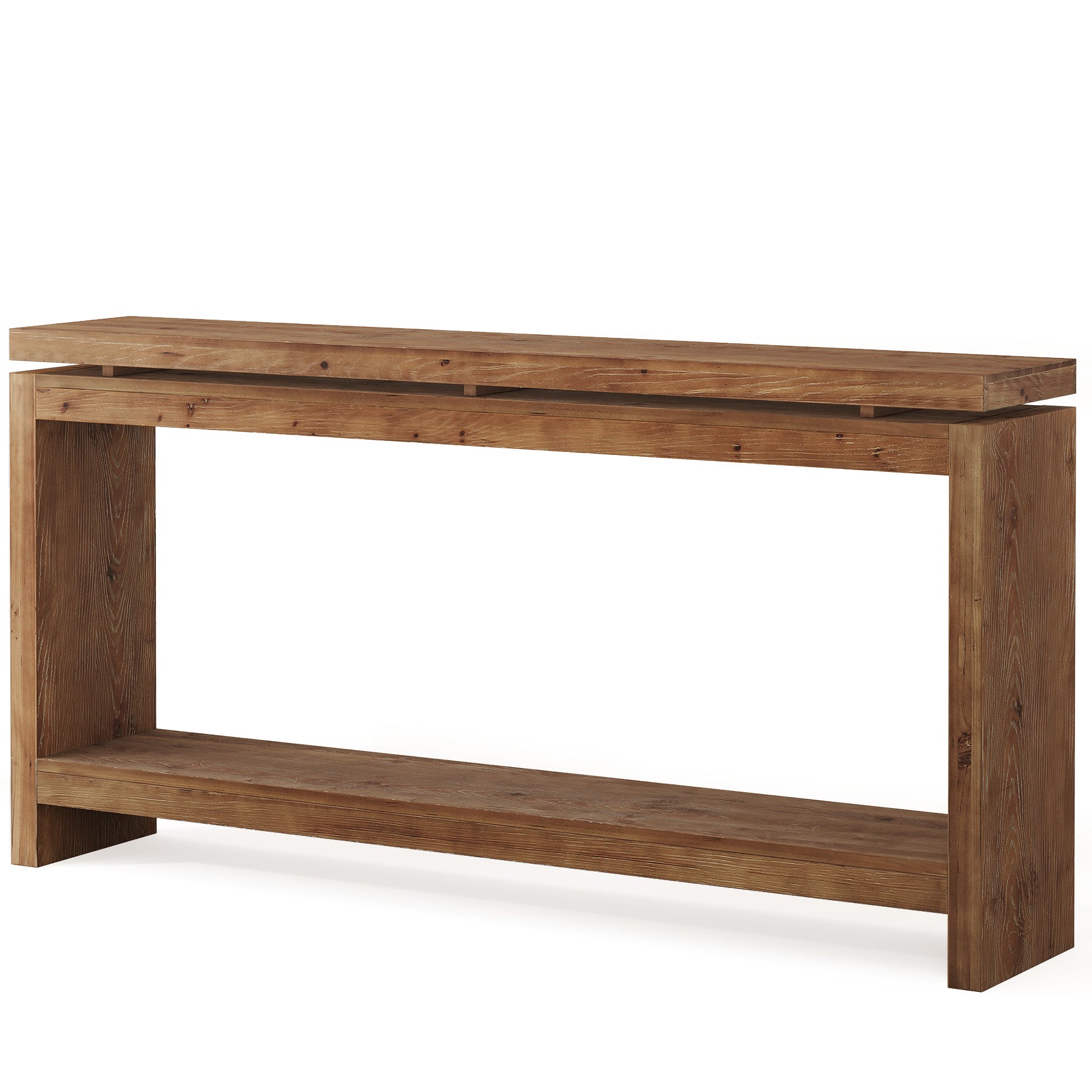63" Solid Wood Console Table, 2-Tier Accent Sofa Table with Layered Double-Top Design