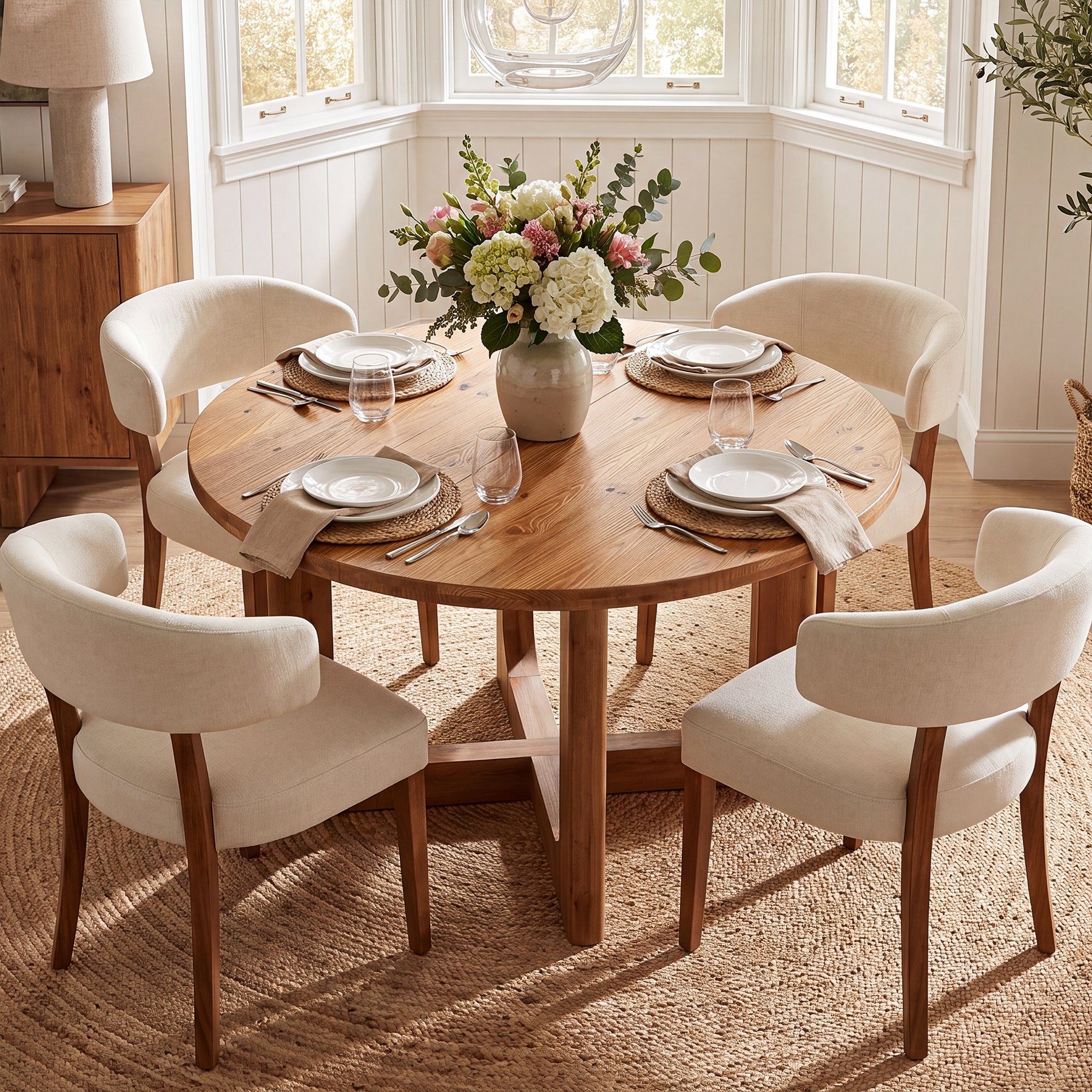 39.4" Round Solid Wood Dining Table, Farmhouse Kitchen Table with X-Cross Legs for 2-4