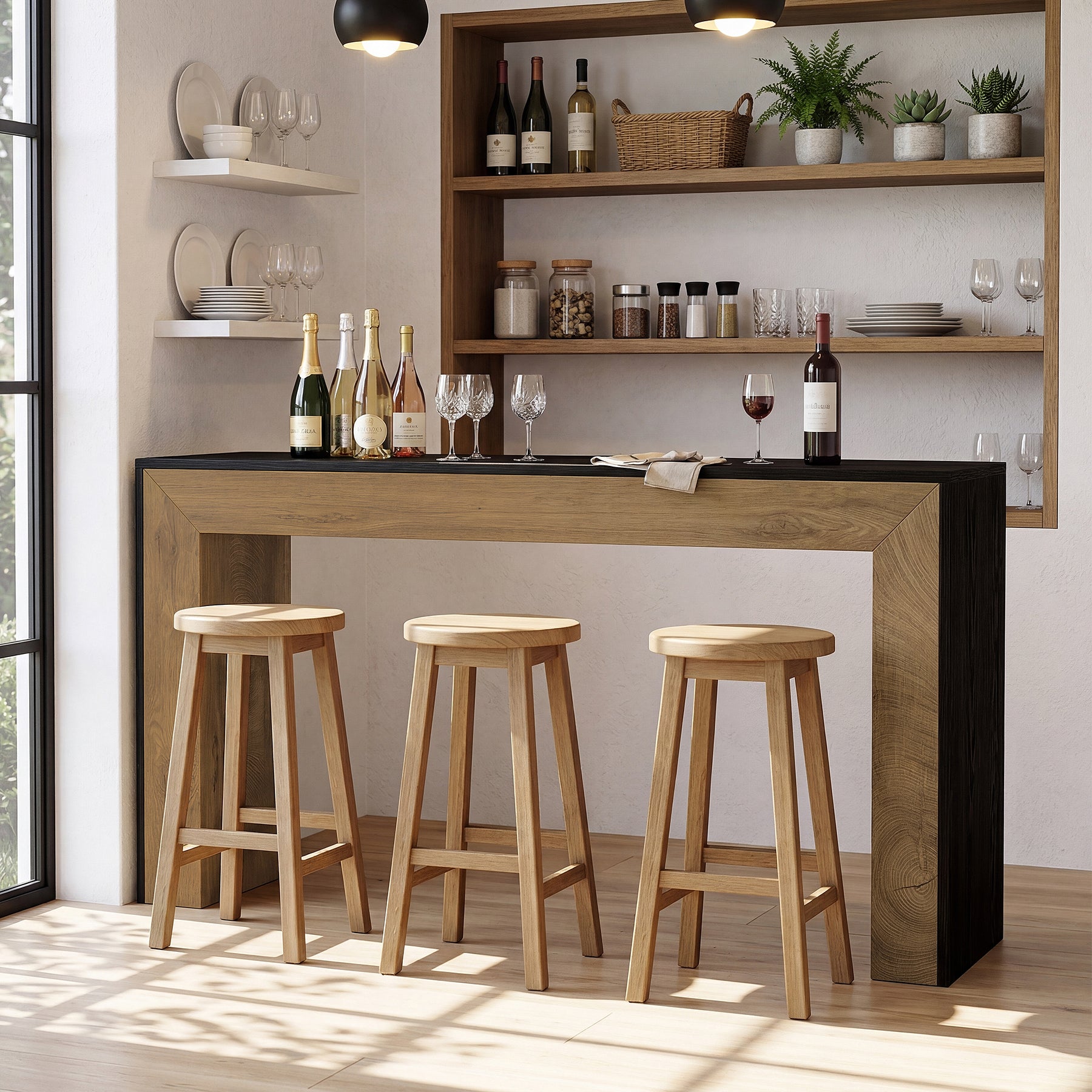 63" Counter Height Bar Table, Modern Industrial High Top Dining Table with Sturdy Base for Kitchen or Home Bar