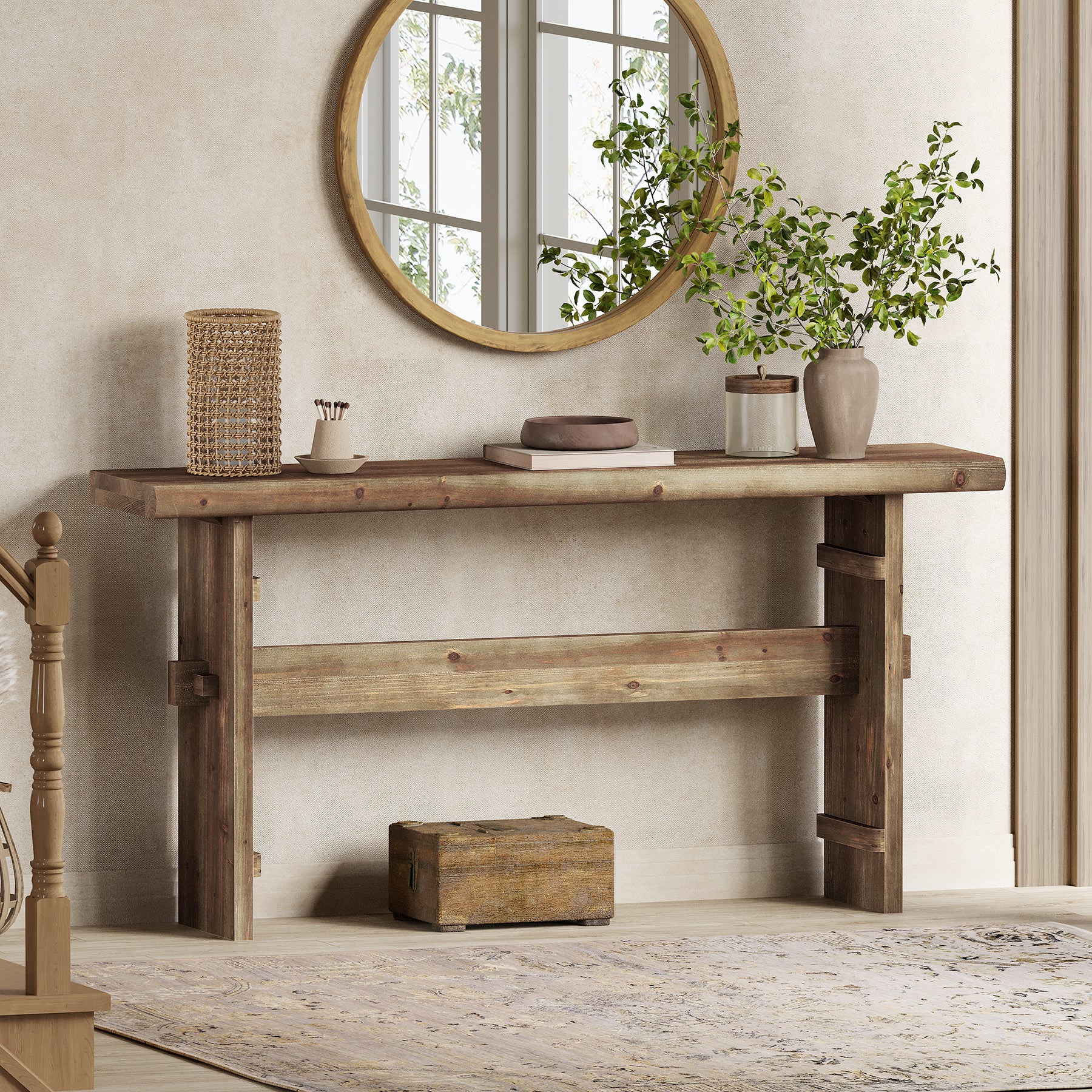 63" Console Table, Wood Entryway Table Sofa Table Behind Couch