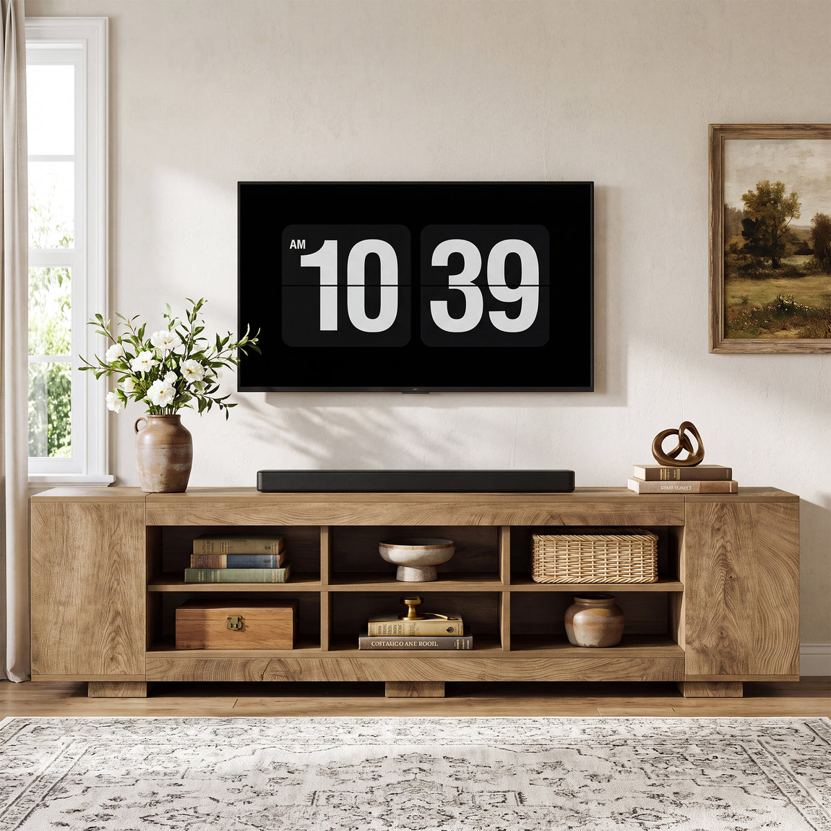 78.7" TV Stand with Open Storage Cubbies, Farmhouse Entertainment Center for TVs up to 80"