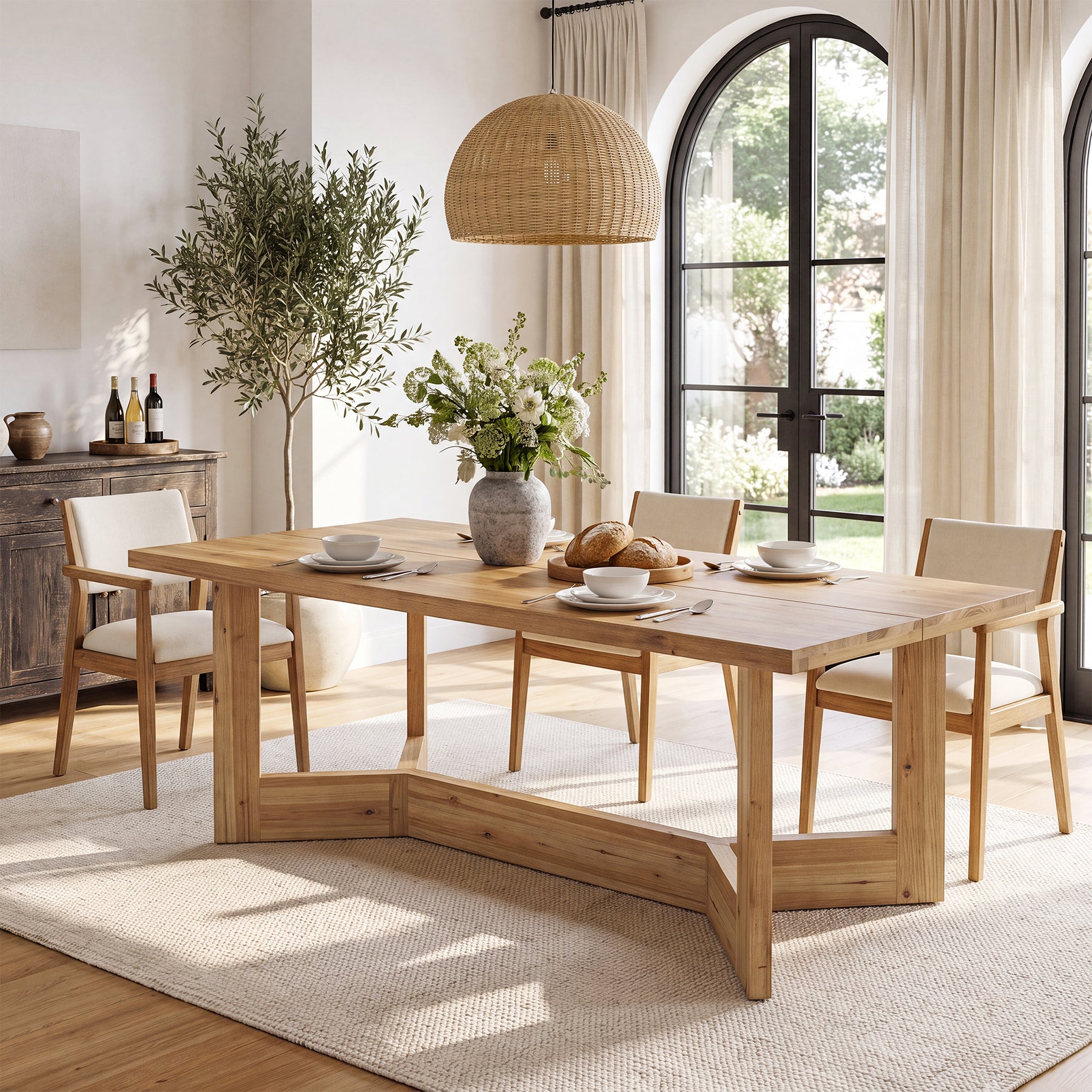 63"  Solid Wood Dining Table for 6 People, Rectangle Kitchen Dinner Table for Dining Room